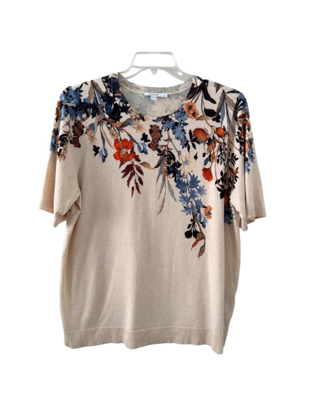 Chicos sweater Sz XXL Floral Print Lightweight Beige Sweater Short Sleeve Rayon - Picture 12 of 12
